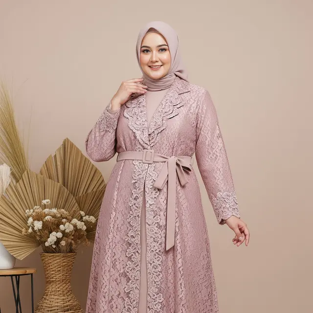 Model Gamis Blazer Brokat untuk Wanita Berhijab Gemuk