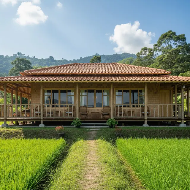 Model Rumah Desa di Lahan Bekas Sawah yang Subur