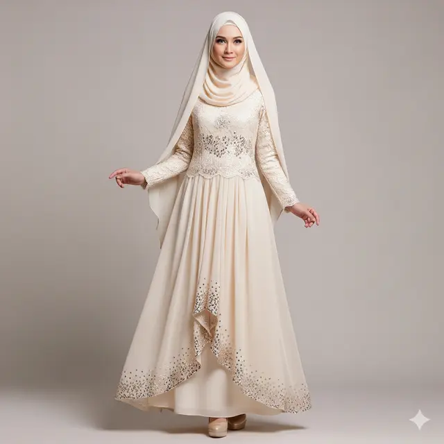 Gamis Pesta Kombinasi Brokat Full Payet.