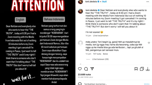 Antonio Dedola Kecewa Konferensi Pers-nya Mendadak Batal 10 Menit Jelang Dimulai, Curiga Ada Pihak yang Tak Mau Ia Bicara Kebenaran