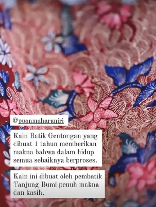 <p>Disebut Batik Gentongan karena setelah kain dibatik, lalu kain direndam dalam gentong tanah liat selama 40 hari. Menurut cerita Didiet Maulana di story Instagramnya, Batik Gentongan ini dibuat selama 1 tahun penuh di Tanjung Bumi oleh para pembatik di sana, untuk memberikan makna tentang proses hidup.</p>