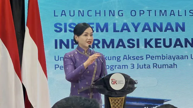 Ketua Dewan Komisioner OJK Friderica Widyasari Dewi acara Launching Optimalisasi SLIK di Menara Radius Prawiro, Jakarta, Senin (6/7/2026). (Foto: Liputan6.com/Tira Santia)