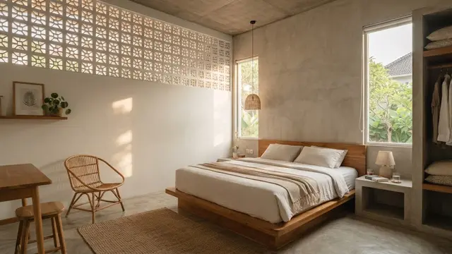 Roster minimalis untuk ventilasi kamar yang tetap terang dan terjaga privasinya model pola geometris dengan bukaan terbatas