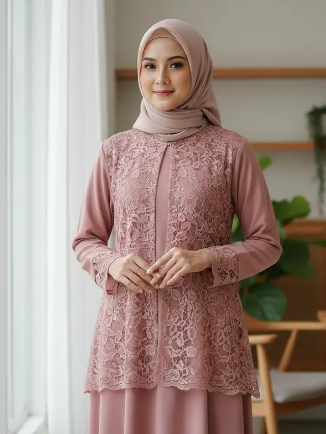 Gamis Brokat Copotan dengan Tampilan Fleksibel (Foto: Gemini AI)