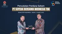 Pencatatan perdana saham PT Sepeda Bersama Indonesia Tbk (BIKE), Senin, 21 Maret 2022 (Foto: BEI)