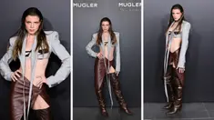Foto kolase Julia Fox saat menghadiri Pembukaan Pameran Mugler Couturissime di Museum Brooklyn  di New York City pada 15 November 2022. (Theo Wargo/Getty Images/AFP)