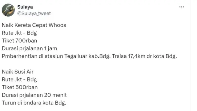 Warganet Klaim Naik Pesawat Susi Air Jakarta-Bandung Lebih Murah dan Lebih Cepat dari Kereta Whoosh