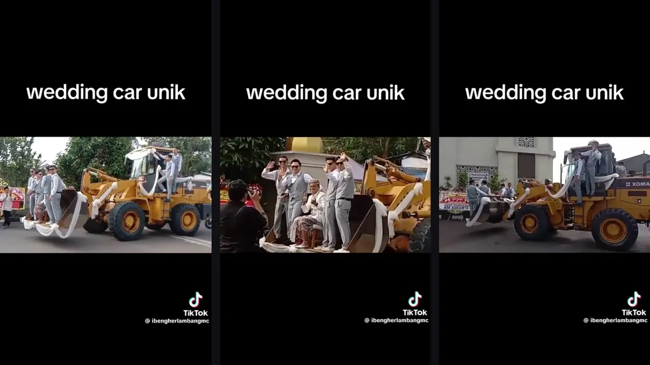 Pengantin Pria Gunakan Traktor Sebagai Mobil Pernikahannya