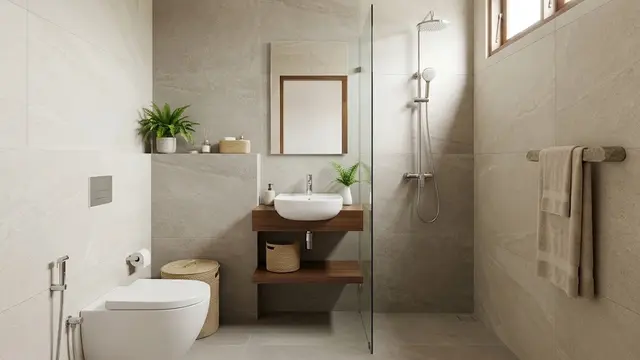 desain kamar mandi kecil yang praktis dibersihkan setiap hari