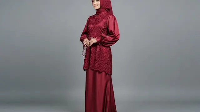 Gamis Brokat Maroon Elegan