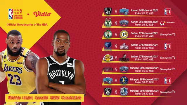 Jadwal NBA 2020/2021 pekan ke-10 di Vidio