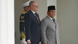 Pertemuan tersebut menjadi momentum penguatan hubungan bilateral yang selama ini ditopang kerja sama di berbagai sektor, terutama pendidikan dan ekonomi. Tampak dalam foto, Presiden Republik Indonesia, Prabowo Subianto (kanan) dan Perdana Menteri Australia. Anthony Albanese, saat upacara penyambutan sebelum pertemuan mereka di Istana Merdeka, Jakarta, Jumat 6 Februari 2026. (AP Photo/Achmad Ibrahim)