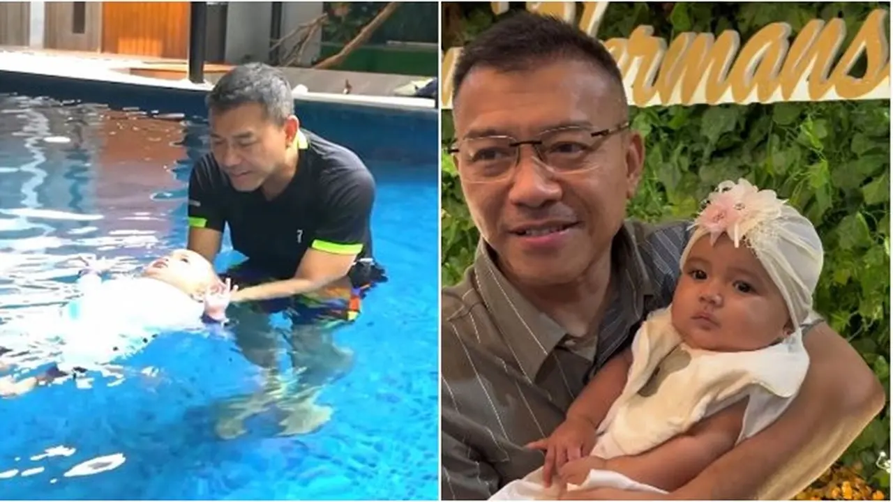 6 Potret Anang Hermansyah Momong Azura, Dampingi Cucu Belajar Renang