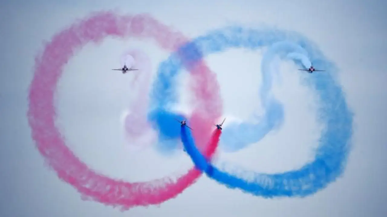 The Red Arrows beratraksi di udara. (Zhuhai Airshow)