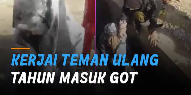 VIDEO: Miris, ABG Kerjai Teman yang Ulang Tahun Hingga Masuk Got