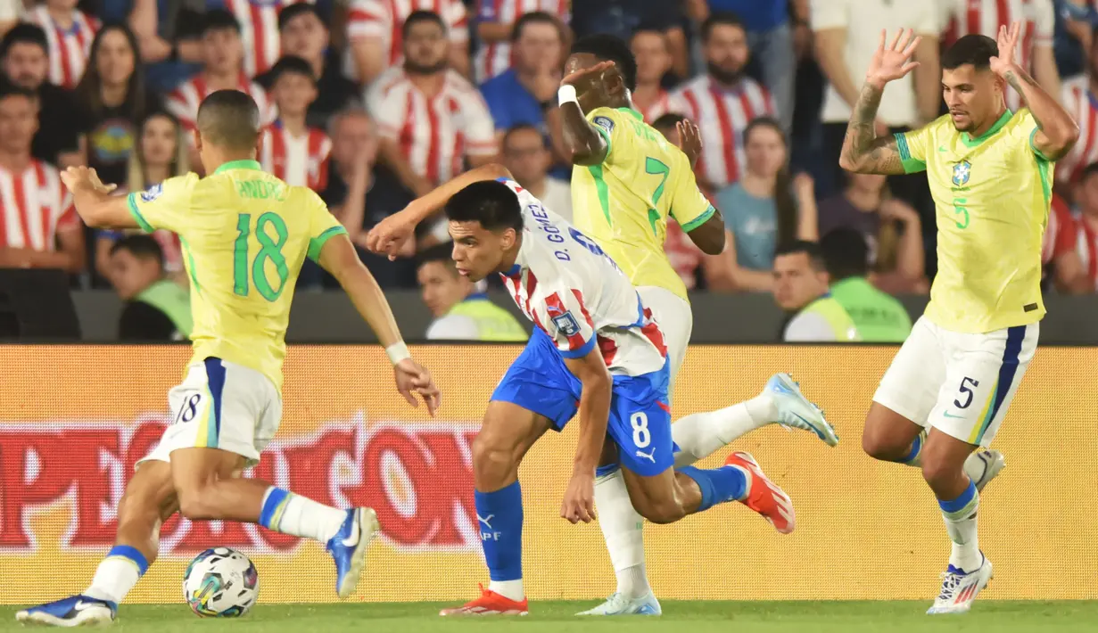 Gol kemenangan Paraguay dicetak Diego Gomez pada menit ke-20. (JOSE BOGADO/AFP)