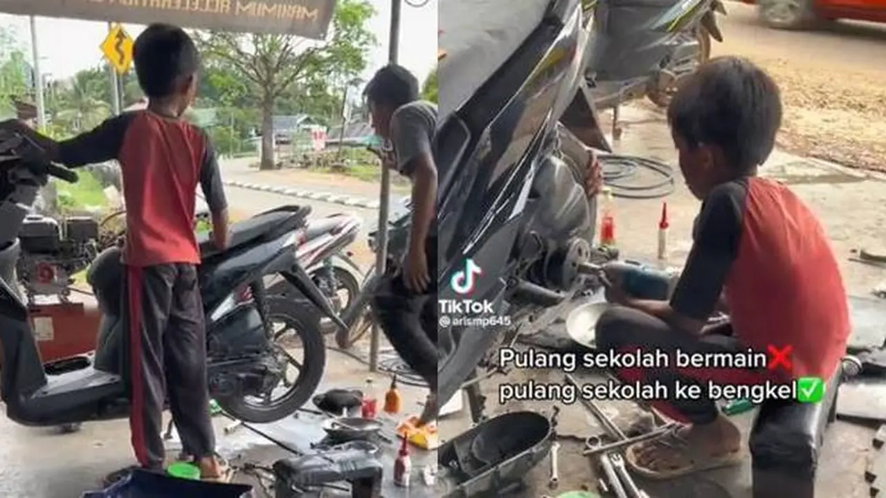 Viral, Seorang Bocah Kerja di Bengkel Bantu Orang Tua, Aksinya Ini Tuai Pujian