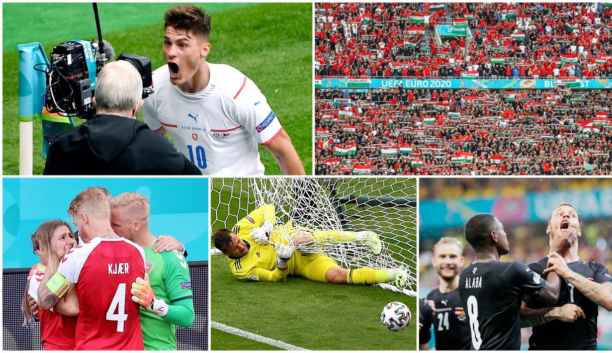 Berikut parade foto terbaik pilihan Bola.com pada putaran pertama Piala Eropa 2020. Mulai dari insiden Kolapsnya Christian Eriksen hingga momen Alaba remas mulut Marko Arnautovic.