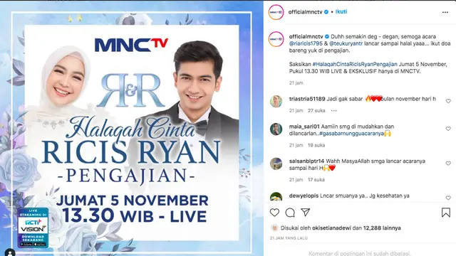 Ria Ricis Akan Gelar Pengajian Jelang Pernikahan pada Jumat 5 November. (instagram.com/officialmnctv)