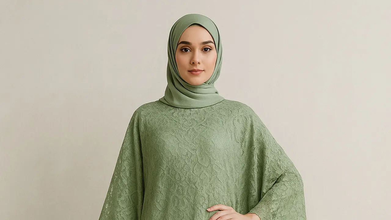 Inspirasi Gamis Islami Warna Sage dengan Brokat Modern untuk Kondangan