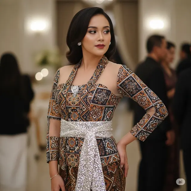 Model Kebaya Brokat Ikat Pinggang Kebaya Crop Brokat + Obi High-Waist. Foto: Gemini