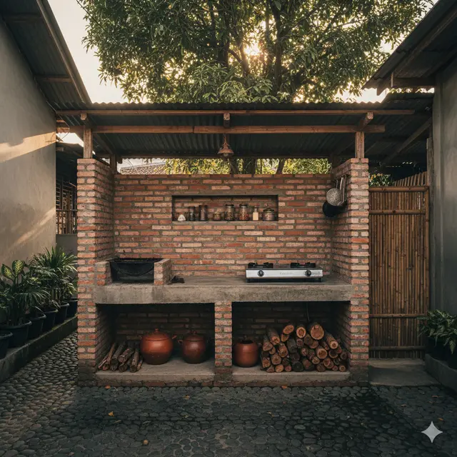 Desain Dapur Outdoor Sederhana yang Cocok untuk Rumah di Gang/Ilustrasi AI
