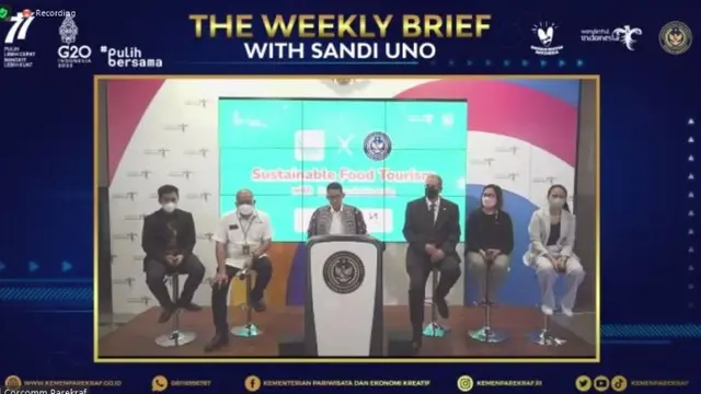 Menparekraf Sandiaga Uno di Weekly Press Briefing, 22 Agustus 2022.