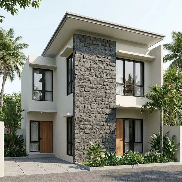 Ilustrasi Rumah Konsep Aksen Batu Alam Vertikal