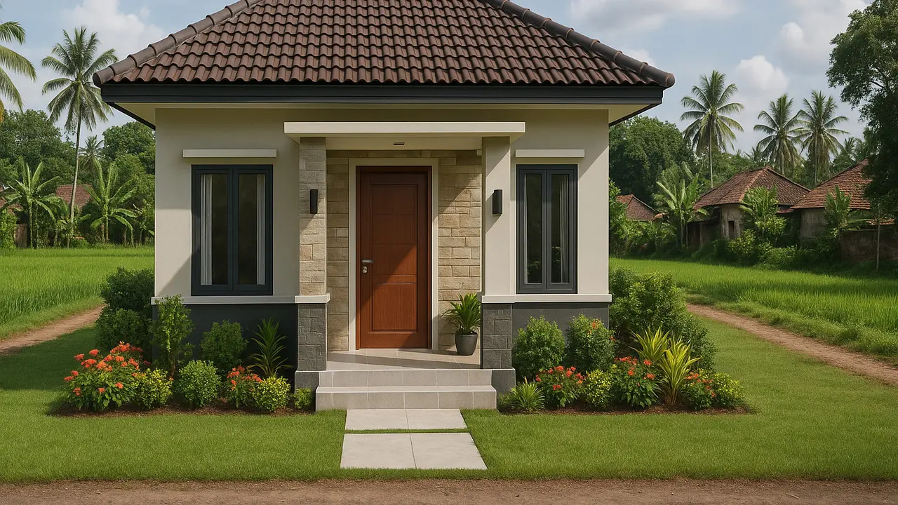 Model Rumah Sederhana Ukuran 6x9 di Desa dengan Desain Mewah dan Taman Kecil, Bikin Banyak Orang Ingin Menempatinya/ Ilustrasi gambar oleh AI