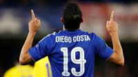 Ekspresi Diego Costa setelah mencetak gol ketiga Chelsea ke gawang Maccabi Tel-Aviv pada laga grup Liga Champions, di Stamford Bridge, London, Kamis (17/9/2015) dini hari WIB. (Action Images via Reuters/John Sibley)