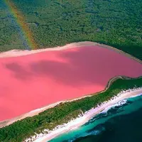 Pesona warna merah muda di danau Hillier mencuri perhatian wisatawan. 
