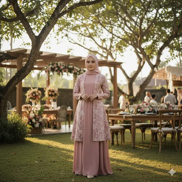 Gamis Batik Kombinasi Kain Polos