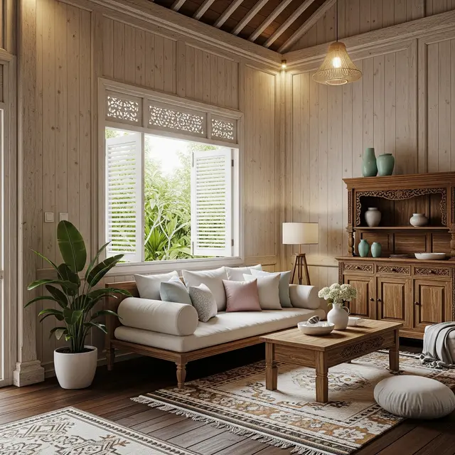 Model Ruang Tamu Rumah Kampung dengan Nuansa Kayu
