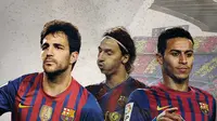 Mantan pemain Barcelona: Cesc Fabregas, Zlatan Ibrahimovich dan Thiago Alcantara. (Bola.com/Dody Iryawan)