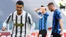 Striker Juventus, Cristiano Ronaldo, melakukan selebrasi usai mencetak gol ke gawang Inter Milan pada laga Liga Italia di Stadion Allianz, Sabtu (15/5/2021). Juventus menang dengan skor 3-2. (AFP/Isabella Bonotto)