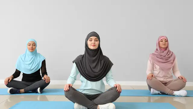 Ilustrasi muslim berolahraga.