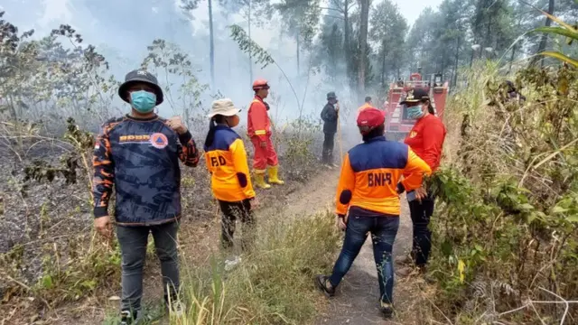 Kondisi kawasan hutan lindung Gunung Soputan di Kabupaten Minahasa tenggara, Sulut, yang hangus terbakar sejak pekan lalu.