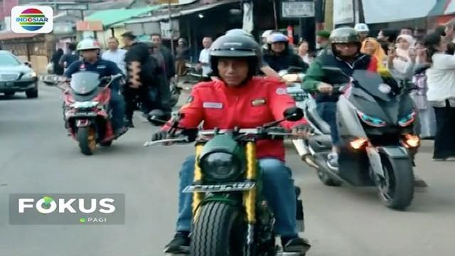 Presiden Jokowi kunjungi Pasar Anyar, Kota Tanagerang naik motor Chooper hijau yang dimodif oleh Katros Garage.