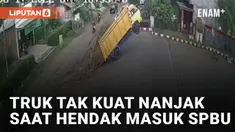Sebuah truk tak kuat nanjak karena kelebihan muatan mengundang perhatian
