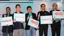Jajaran Direksi EMTEK Group dan Indosat foto bersama pada peluncuran Layanan nexGIG di Jakarta Selasa (14/8). Layanan nexGIG ini hadir atas kerja sama antara GIG dan EMTEK Group (Nexmedia & Skynet) sebagai penyedia konten. (Liputan6.com/Fery Pradolo)