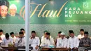 Ketua Umum PBNU Said Aqil Siradj bersama Sekjen PBNU Helmy Faishal Zaini, Ketua PBNU Abdul Manan Abdul Ghani, Rais Aam PBNU Miftahul Akhyar, Wakil Ketua MPR Muhaimin Iskandar dan Katib Aam PBNU Yahya Cholil Staquf mengikuti Haul Para Pejuang NU di Jakarta, Rabu (10/4). (Liputan6.com/Johan Tallo)