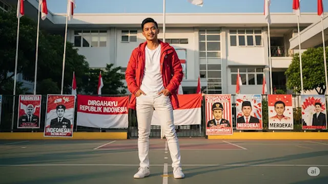 Jaket Parka Merah & Jeans Slim Fit Putih