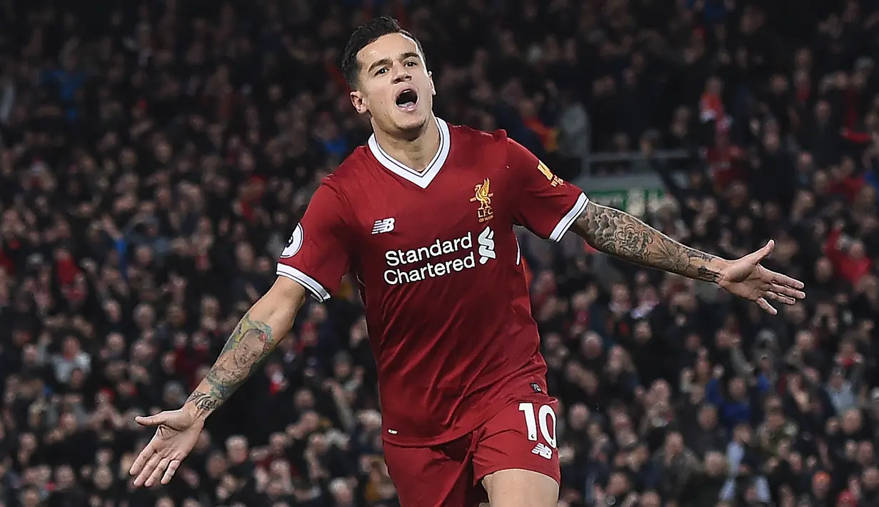 1. Philippe Coutinho - Philippe Coutinho menjadi pemain termahal yang pernah dijual Liverpool pada era Jurgen Klopp. Coutinho dilepas Liverpool ke Barcelona pada bursa transfer tahun 2018 dengan mahar mencapai 145 juta euro. (AFP/PAUL ELLIS)