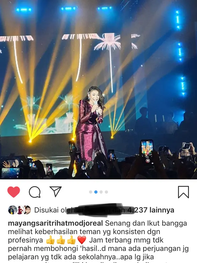 Mayangsari mengunggah foto konser Rossa. (Foto: Instagram @mayangsaritrihatmodjoreal)