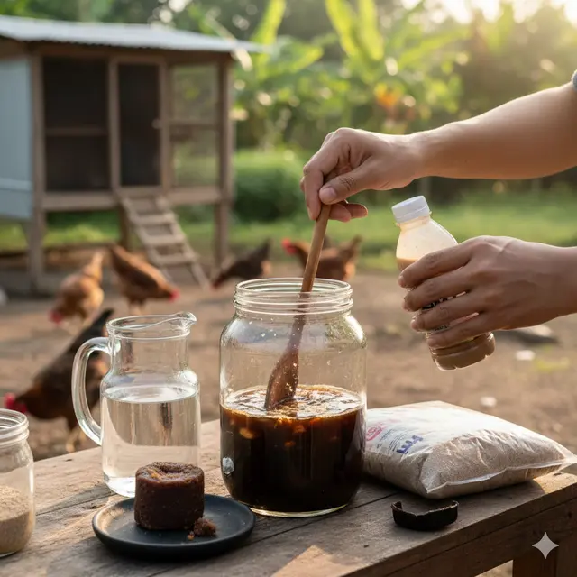 Cara Membuat Pakan Fermentasi Ayam Kampung (Foto: Gemini AI)