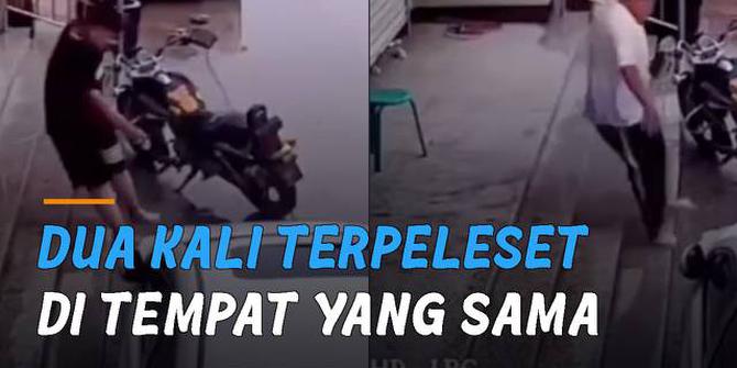 VIDEO: Pemuda Terpeleset Dua Kali di Tempat yang Sama, Apes Banget