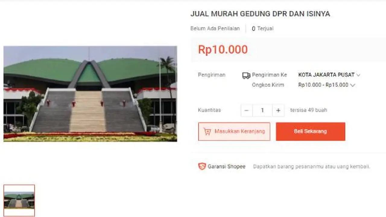 Gedung DPR Beserta Isinya Dijual Rp 10 Ribu di E-commerce. Dok: tangkapan layar dari laman Shopee