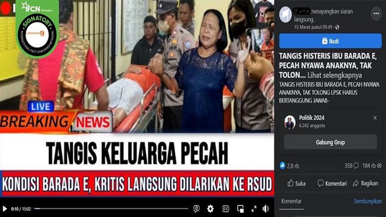 Gambar Tangkapan Layar Kabar Hoaks tentang Bharada E atau Richard Eliezer Kritis dan Dilarikan ke RSUD (sumber: Facebook).
