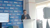 Akademisi Jepang di bidang hubungan internasional, Prof. Takeshi Yuzawa, membawakan sesi pemaparan materi bertajuk "Japan's Security Cooperation with ASEAN" di Gedung FPCI, Jakarta, Rabu (8/10/2025) (Dok. Liputan6.com/Fanny Marizka).