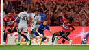 PSG menggandakan keunggulan pada menit ke-27 melalui gol Lionel Messi. Ia berhasil menyambut umpan tarik yang dilepaskan Nuno Mendes dari sisi kiri. (AFP/Denis Charlet)